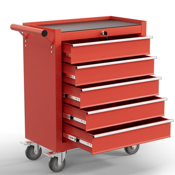 5-Drawer Tool Chest,Rolling Tool Cart with Wheels,High Capacity Tool Cabinet with Locking System for Garage, Warehouse, Workshop-Red