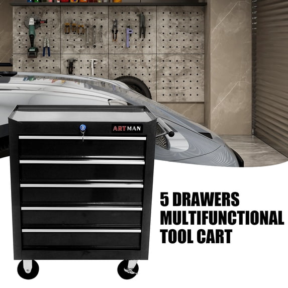 5 Drawer Tool Chest, Tool Storage Cabinet for Garage Storage with 4 Wheels and Locking System, BLACK