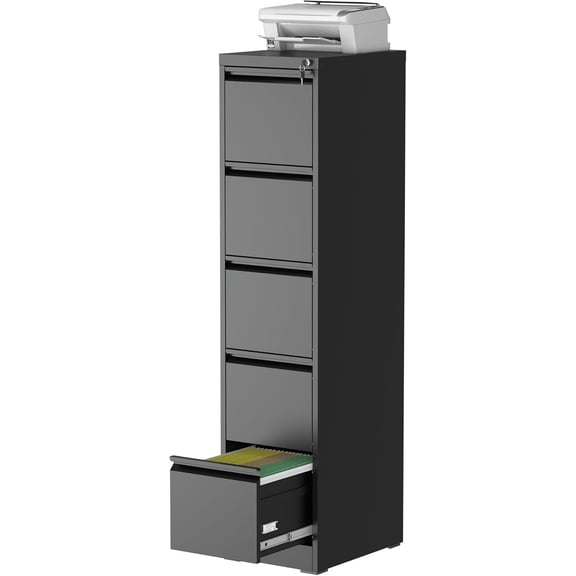 5 Drawer Vertical File Cabinet with Lock, Metal Filing Cabinets for Home Office, Heavy Duty File Storage Cabinet for Legal/Letter/A4 Documents, Easy to Assemble, Black
