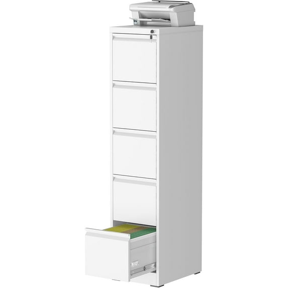5 Drawer Vertical File Cabinet with Lock, Metal Filing Cabinets for Home Office, Heavy Duty File Storage Cabinet for Legal/Letter/A4 Documents, Easy to Assemble, White
