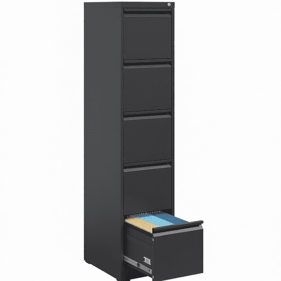 5 Drawer Vertical Metal Filing Cabinet with Lock, Heavy Duty Cold Rolled Steel File Box with Hanging Rails for Legal Letter A4 Files, Black