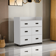 5 Drawer White Double Dresser, Wood Storage Cabinet Chest of Drawers for Bedroom Living Room