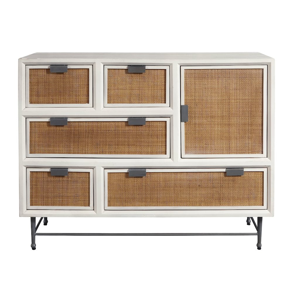 White Mango Veneer 5-Drawer Chest with Cane Fronts