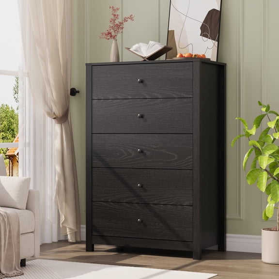 5 Drawer Wood Dresser, Modern Storage Chest of Drawers for Bedroom, Living Room, Hallway, Entryway Organization