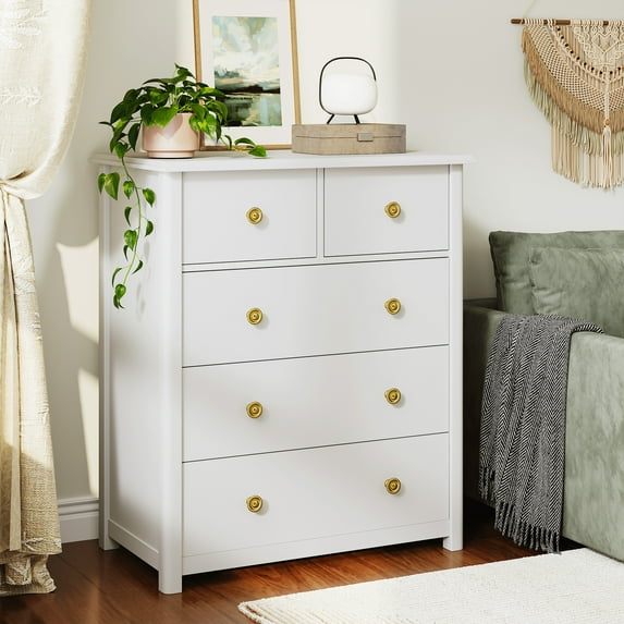 5-Drawer Wood Dresser for Bedroom,Tall Chest of Drawers Storage Cabinet for Living Room,Hallway, Office,White