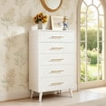 thumbnail image 1 of 5 Drawer Wood Dressers, Wide Chest of Drawers with Gold Handles, Accent Furniture for Living Room, White, 1 of 7