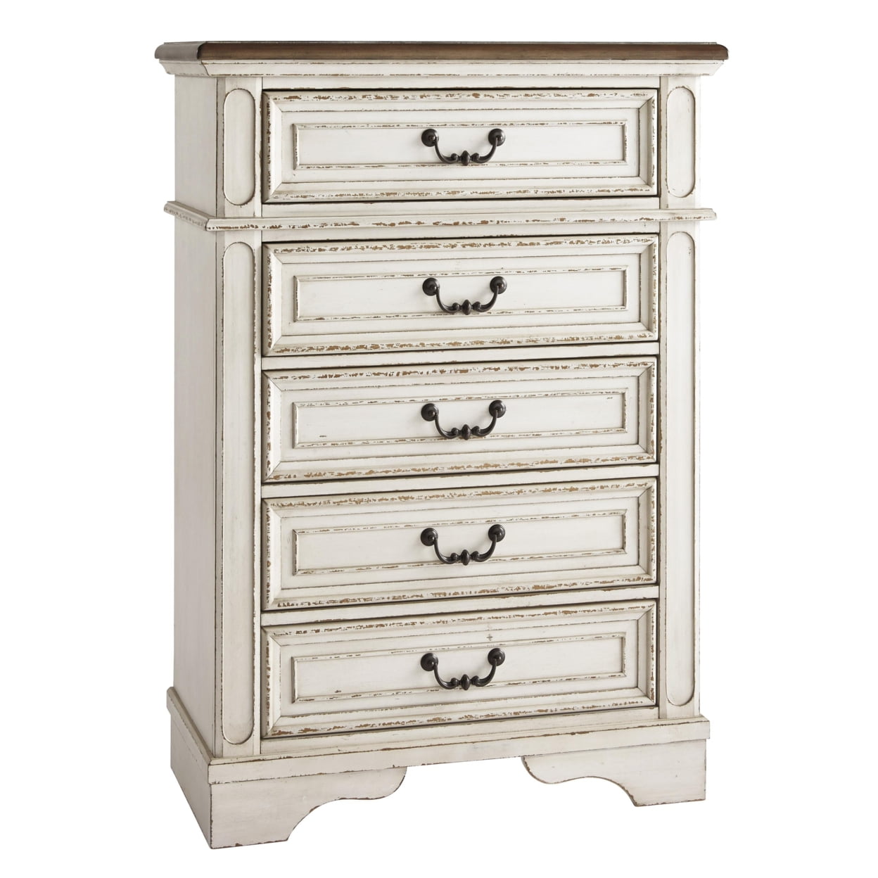 Cottage Charm Antique White 5-Drawer Chest with Felt Lined Drawers