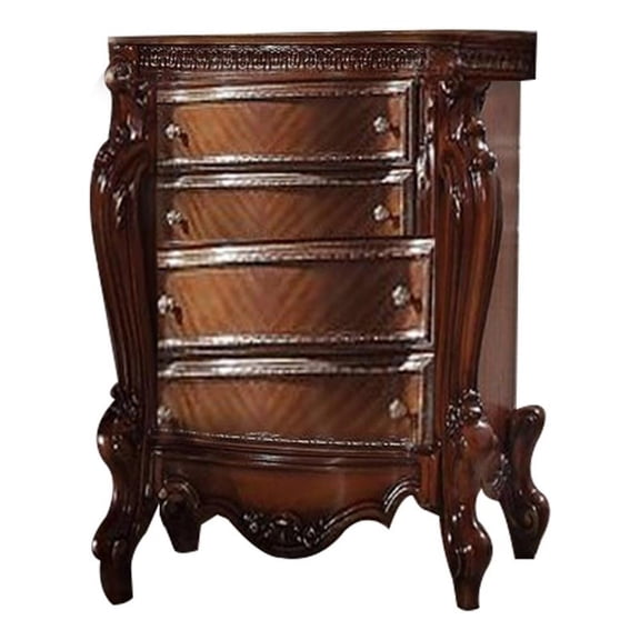 Benjara 5 Drawer Wooden Chest with Oversized Scroll Legs- Cherry Brown