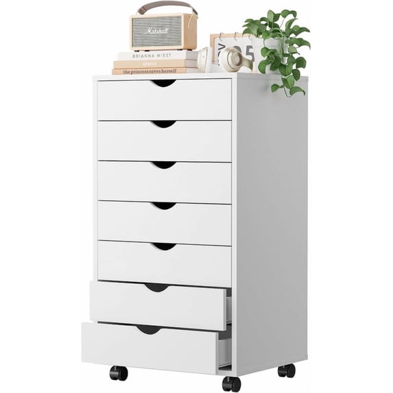 TINKLE WELL 7 Drawer Wooden Rolling File Cabinet, Mobile Compact ...
