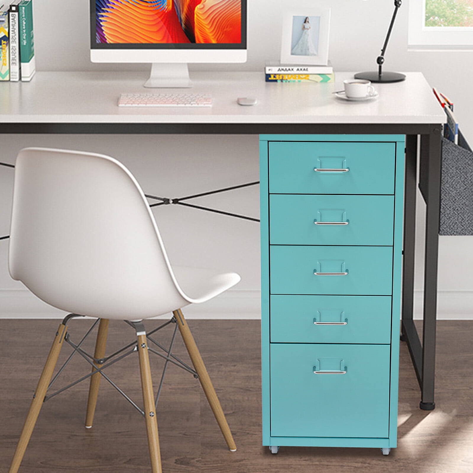 5 Drawers 28*41*69cm Blue Modern Metal File Storage Cabinet Durable ...