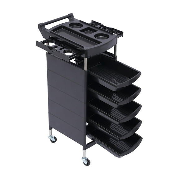 5-Drawers Rolling Beauty Salon Trolley Multi-functional Mobile Hairdresser Cart 6-Tier Black