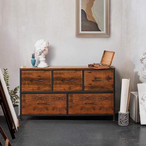 Living Room Library Unit 5 Drawers For Bedroom, Wide Chest Of Drawers, Fabric Bedroom Dresser ...