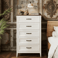 thumbnail image 1 of Lofka 5-Drawer Dresser for Bedroom, 45" Tall Farmhouse Rustic White Wood Chest with Wide Metal Handles - Bedroom Organizer, 1 of 11