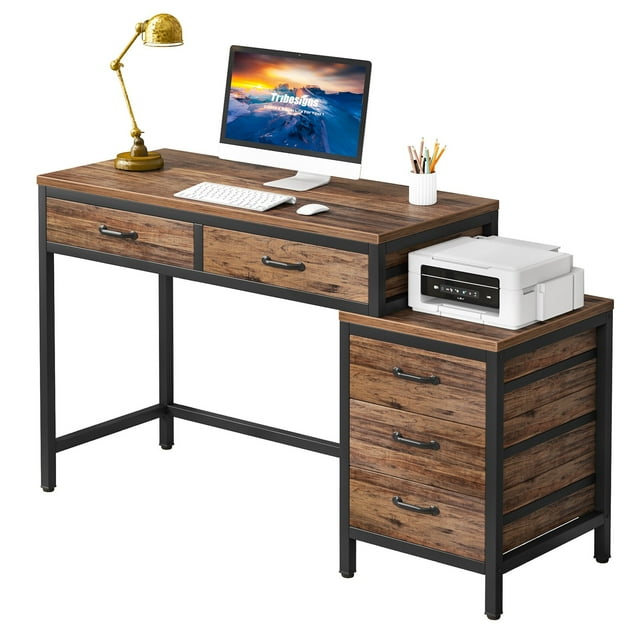 5 Drawers Computer Desk, Study Writing Desk with Reversible Filing