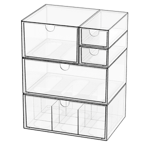 Yashong 5 Drawers Stackable Desk Storage Organizer for Desktop, Office, DIY Craft and Make Up, Clear