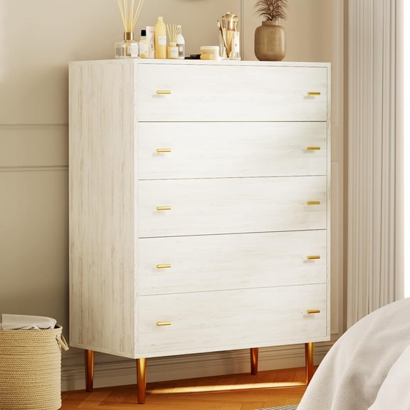 5 Drawers Dresser for Bedroom, 44" Tall Wood Rustic Chest of Drawers with Bar Handles, Vintage Design, Storage Dressers Organizer for Bedroom, Living Room, Hallway