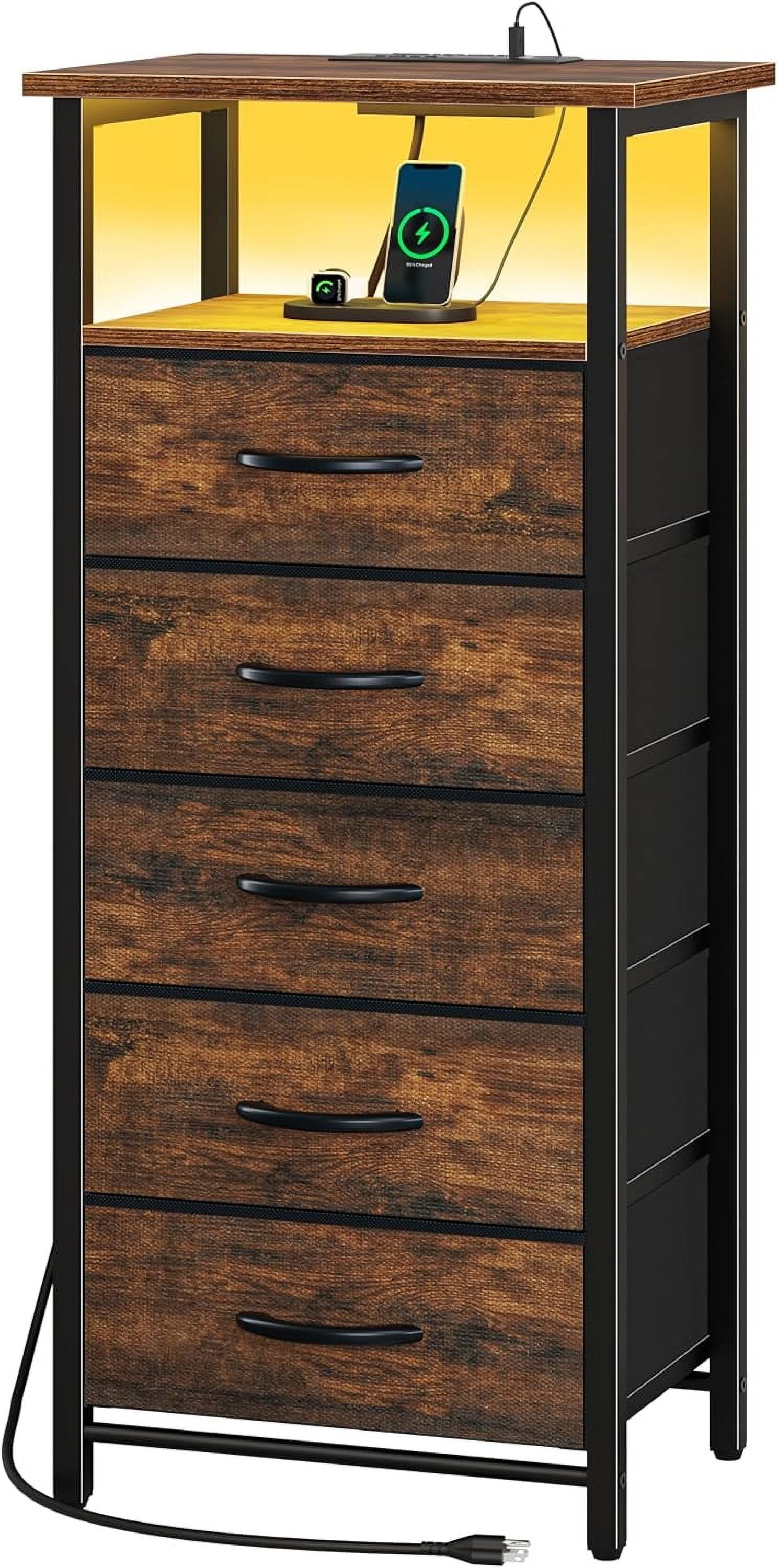Curated visual reference: Gallery Detail: 5 Drawers Dresser For Bedroom Tall Nightstand With Charging Station