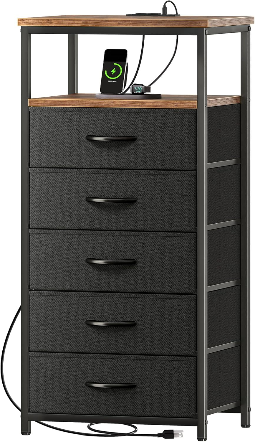 5 Drawers Dresser with Charging Station, Dresser for Bedroom, Tall