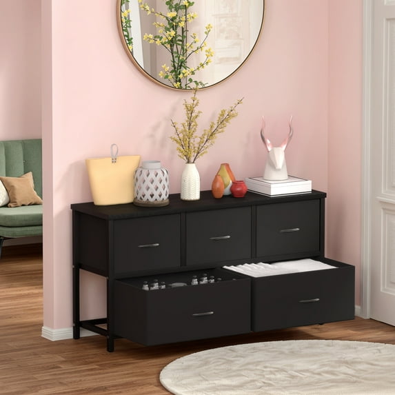 5 Drawers Fabric Dresser, Nightstand With Wide Chest Of Drawers,Storage Tower Storage Dresser Closet For Living Room, Bedroom, Hallway, Black