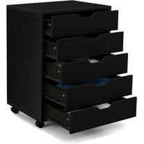 5 Drawers File Cabinet, Vertical Filing Cabinet for Home Office, Mobile Under Desk Office Storage Cabinet with Wheels, Modern Chest of Drawers for Bedroom (Black, 5 Drawers)