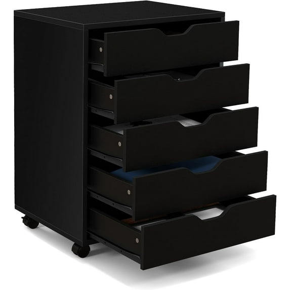 5 Drawers File Cabinet, Vertical Filing Cabinet for Home Office, Mobile Under Desk Office Storage Cabinet with Wheels, Modern Chest of Drawers for Bedroom (Black, 5 Drawers)