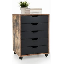 5 Drawers File Storage Cabinet, 26.5" Vertical Filling Cabinet for Home Office, Under Desk Office Drawer Organizer, Universal & Lockable Casters, Rolling Printer Storage Rack (Black)