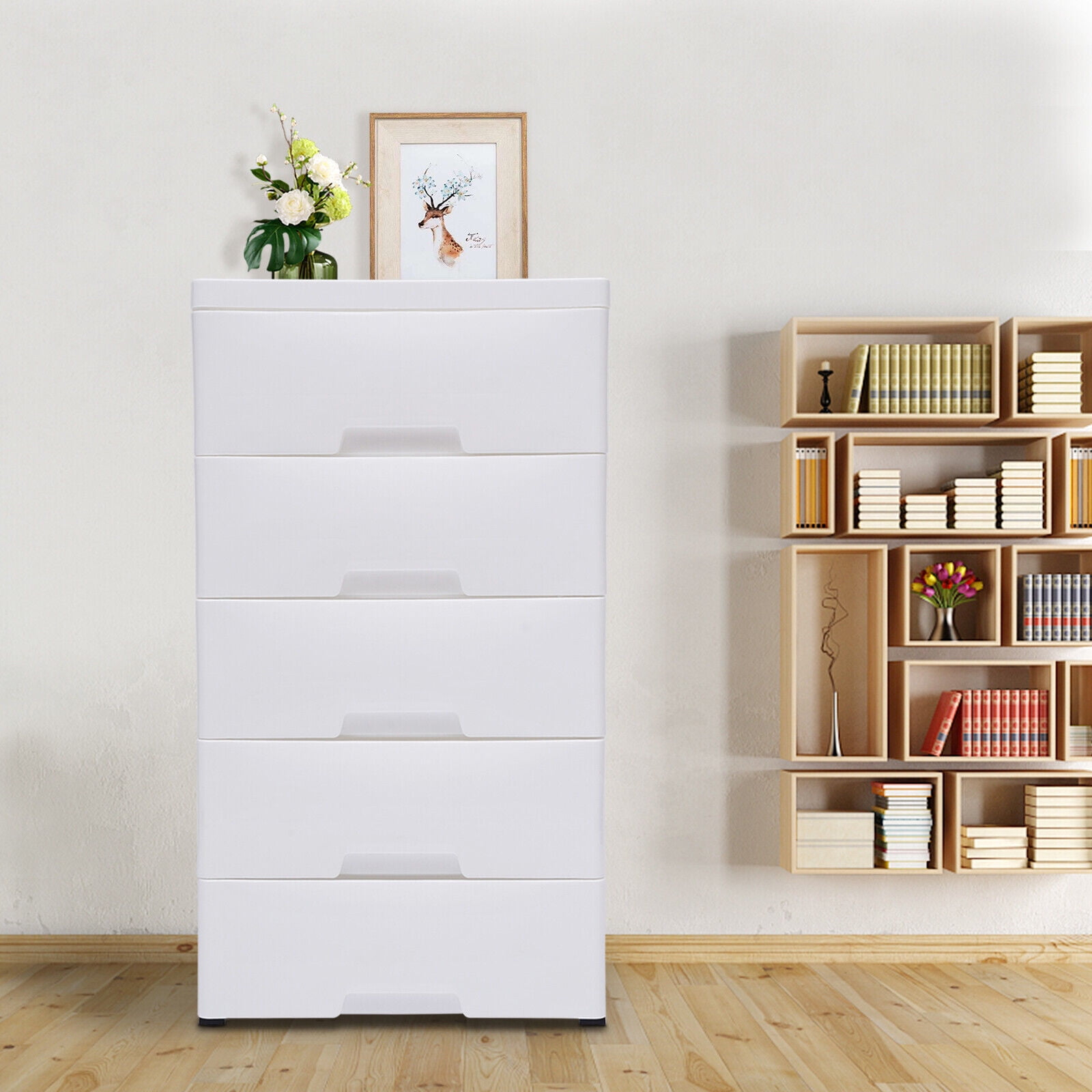 5 Drawers Modern Stackable Storage Cabinet Plastic Case Dresser Clothes ...