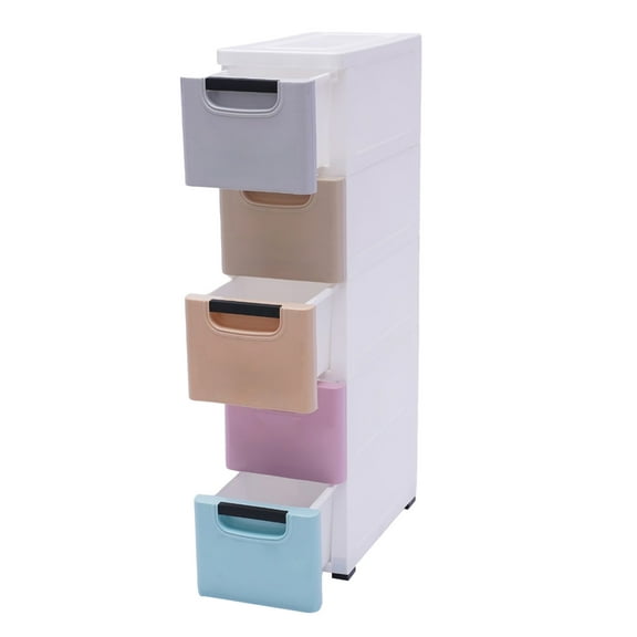 5 Drawers Narrow Plastic Storage Cabinet Storage Drawer with 4 Wheels for Storing ClothesTowels Toys
