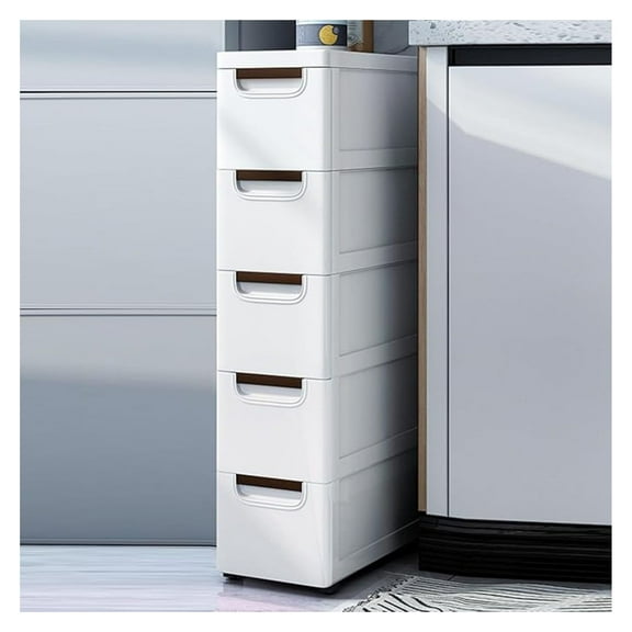 5 Drawers Narrow Slim Plastic Storage Cabinet,Storage Drawer with 4 Wheels,5 Tier Drawers Dresser,White