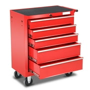 5-Drawers Rolling Tool Chest Cabinet with Wheels, Keyed Locking System Non-Slip Mat, for Garage Warehouse Workshop, Red