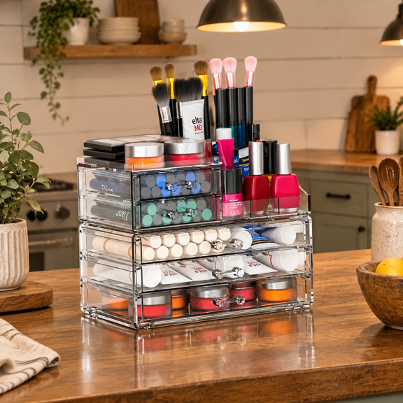 5 Drawers-Set of 2 Clear Plastic Makeup Organizer Vanity Bathroom Skincare Storage