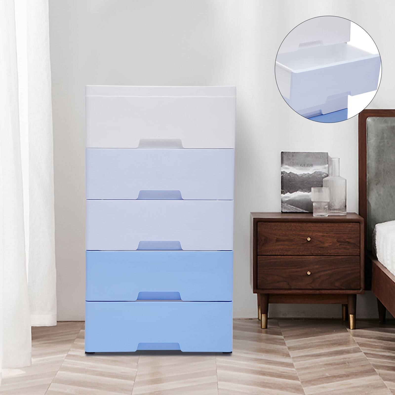 blue dresser walmart HIUU Tall Chest of Drawers for Bedroom,Blue 6 Drawer Dresser,Retro Dressers  & chests of drawers with Shell Handles