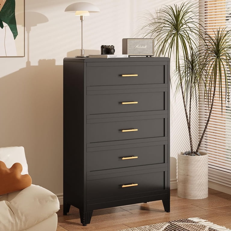 knee length dresses for ladies Benzara Yara Tall Dresser Chest, Classic Black, 5 Drawers Pewter Metal  Handles -| BM332828 Benzara.com main image 0