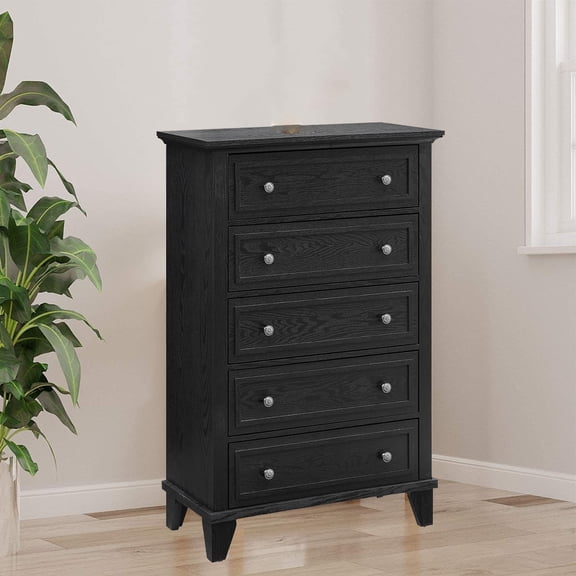 5 Drawers Wooden Dresser for Bedroom,Wood Rustic Drawer Chest with Anti-Tilt Devices,Tall Storage Cabinet Organizer for Bedroom, Living Room,Hallway,Kids Bedroom,Nursery and Entryway