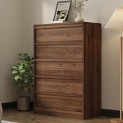 5 Dresser for Bedroom, 43.3" Tall Dresser, Freestanding Horizontal Drawer with Storage, Wooden Closet Chest Storage for Living Room, Hallway, Entryway, Walnut