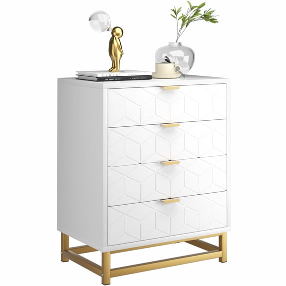 5 Dresser for Bedroom, 34.5" Modern Fluted with Storage, Dresser Chest of Drawers with Gold Handles for Bedroom, Living Room, Closet,White