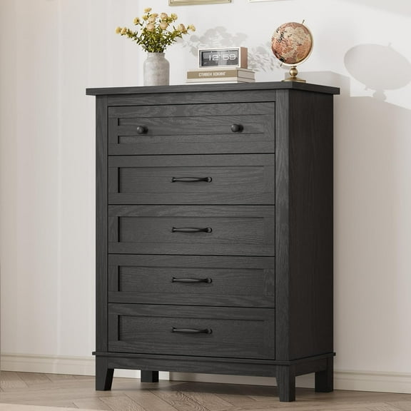 5 Dresser for Bedroom, 41.3" Tall Vertical Drawer Dresser with Large Storage, Freestanding Wooden Closet Chest for Bedroom, Living Room, Black