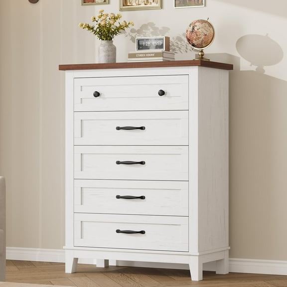 5 Dresser for Bedroom, 41.3" Tall Vertical Drawer Dresser with Large Storage, Freestanding Wooden Closet Chest for Bedroom, Living Room, Walunt