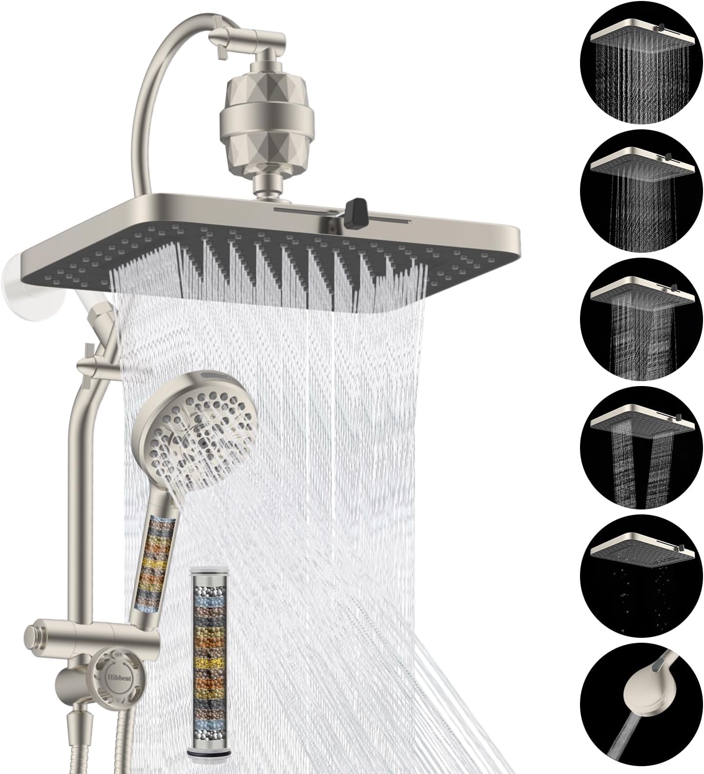5- Dual Filtered Rainfall Shower Combo, High 13'' Showerhead with 10 ...