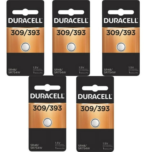 5 Duracell 309 393 SR48 SR754W/SW Watch, Calculator 1.5V Silver Oxide Battery