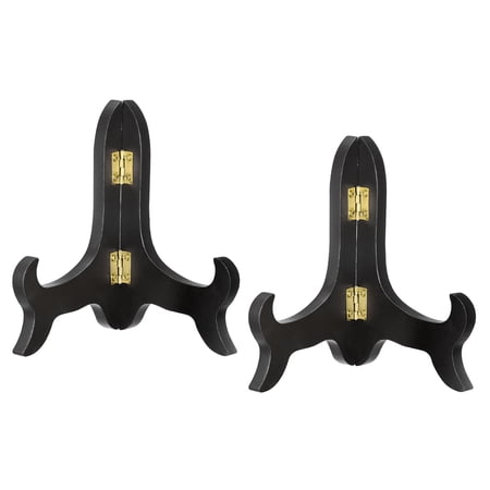 5" Easel Plate Holder, Wooden Folding Display Stand Black for Decorative Picture Frame, 2 Pack