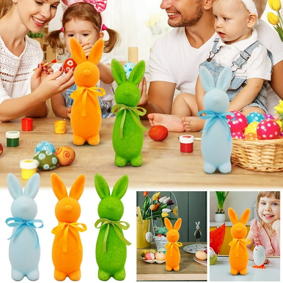 Under $5 Easter Bunny Decor, Flocked Bunny Statue With Bow Shiny Easter Bunny Desktop Decoration Flocked Foam Bunny Statue Easter Indoor Decoration 22 Cm 8.6 Inches