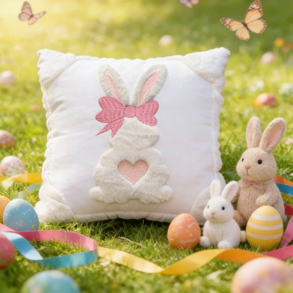 Under $5 Easter Embroidered Throw Pillow Covers 18x18" Easter Decorative Pillow Cases Easter Bunny Decorations Rabbit Pattern Sofa Couch Cushions for Happy Easter Spring Decor