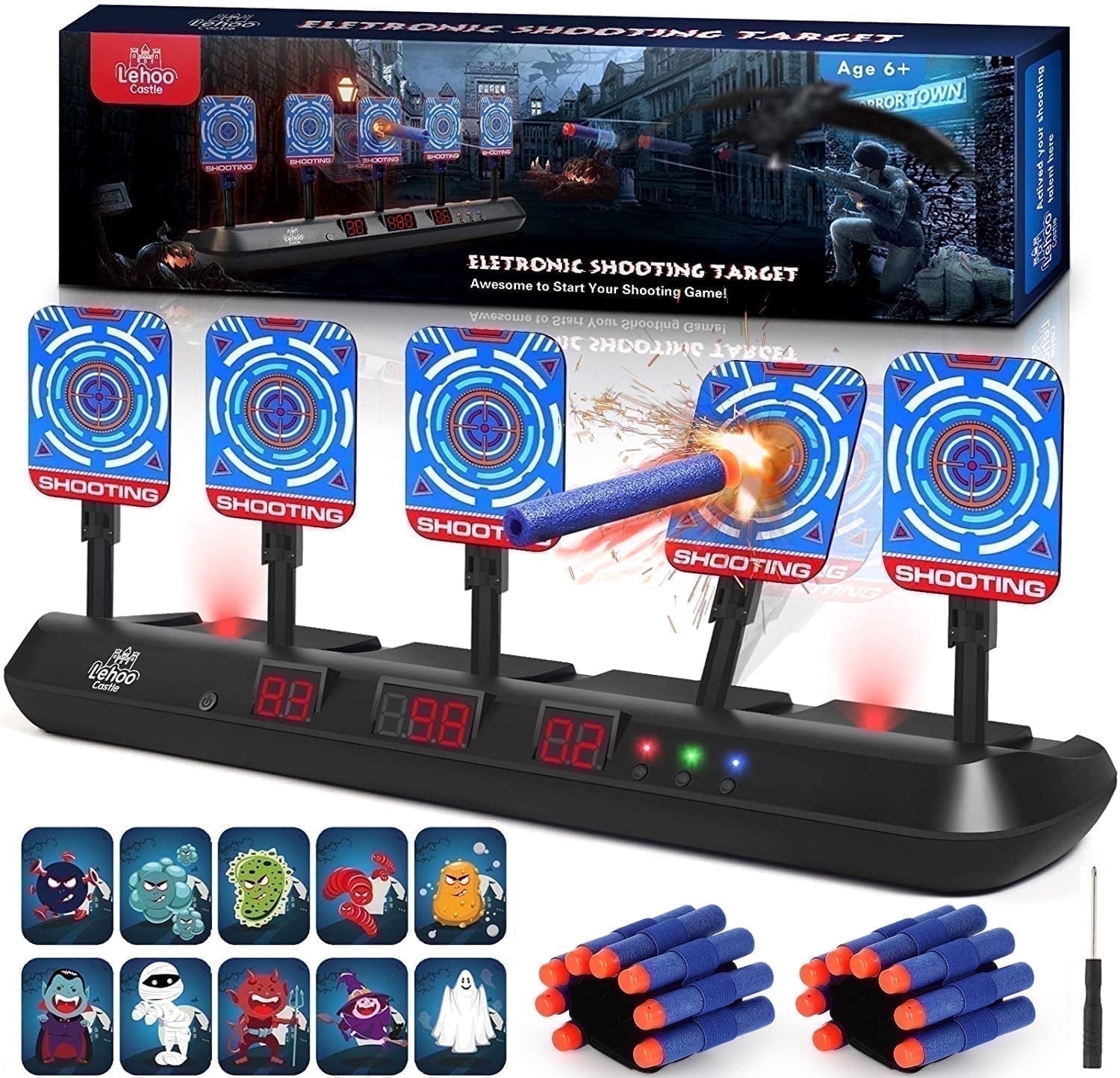 Electronic Shooting Targets, Nerf Target, 5 Electronic Shooting with Auto Reset, Digital Targets for Age 8 9 10 11 Kids to Shoot