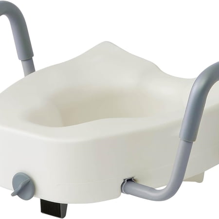 5" Elongated Raised Toilet Seat, with Lock and Removable Padded Arms- A Medical Seat for Seniors, Elderly, Adults, or Post-Surgery Recovery, 1 Ct.