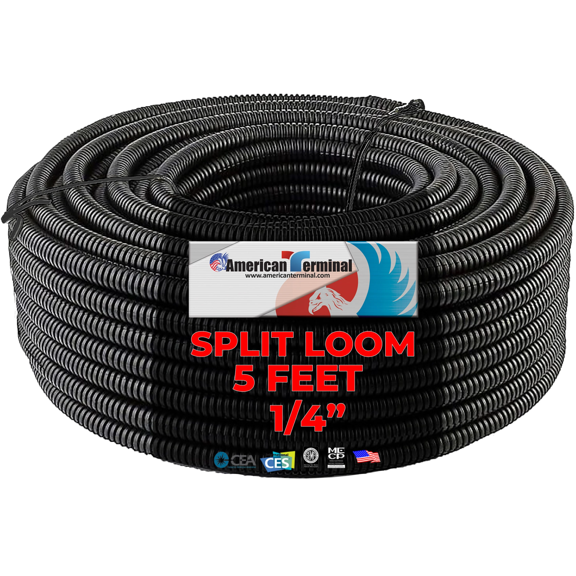 American Terminal SLT14 5 FT 1/4" INCH Split Loom Tubing Wire Conduit Hose Cover Auto Home Marine Black Marine Black