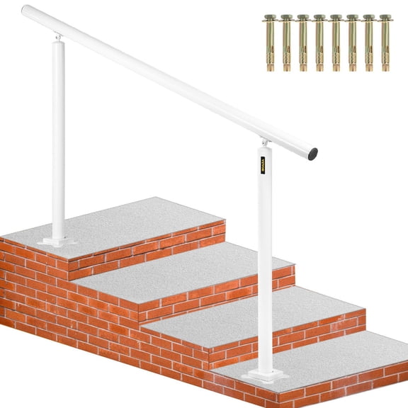 5 FT Adjustable Angle White Aluminum Outdoor Stair Handrail Fits 0-5 Steps, Safety Stair Railing for Elderly Indoor Outdoor Porch Deck Steps