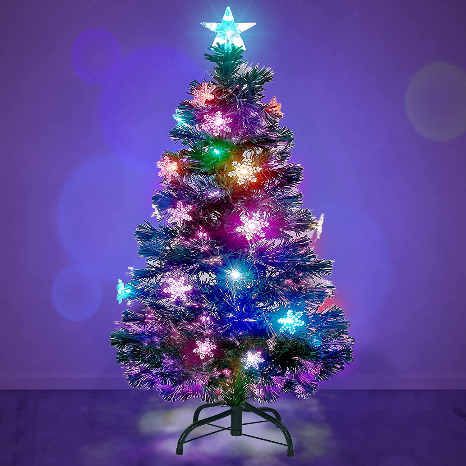 5 FT Multicolor Fiber Optic Pre-Lit Christmas Tree with Snowflakes