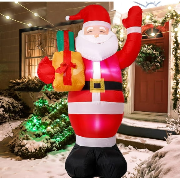 Belita Amy 5ft Christmas Inflatable Santa Claus with Built in LED Lights, Weather Resistant Yard and Outdoor Indoor Garden Lawn Decorations