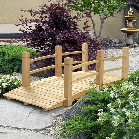5 FT Fir Garden Bridge, Outdoor Classic Arc Footbridge Walkway with Double Safety Railings, 550 lbs Capacity,Decorative Pond Bridge for Backyard Garden Creek Pond Decor,
